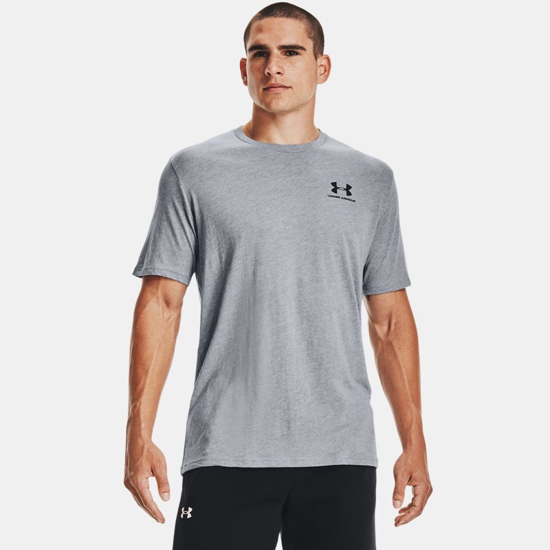Men's Under Armour Sportstyle Left Chest Short Sleeve Shirt Steel Light Heather / Black XS